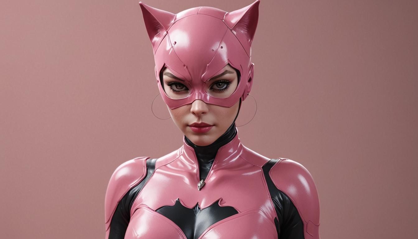 Realistic Pink Catwoman in 3D Anime Style