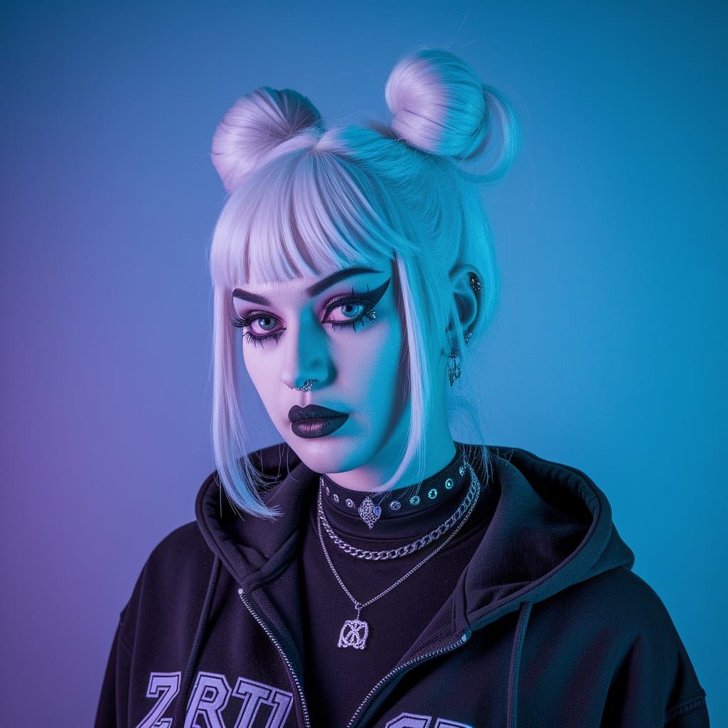 Goth Girl with Space Buns in X-Ray Vector Style