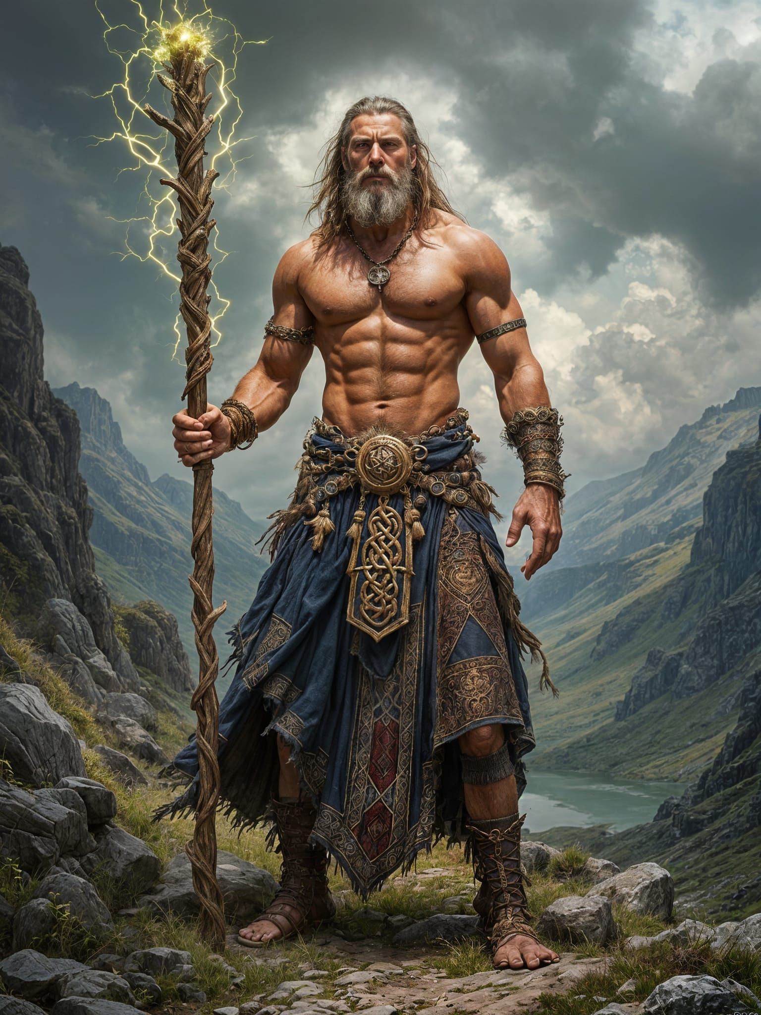 Celtic Warrior Priest in Majestic Highland Landscape