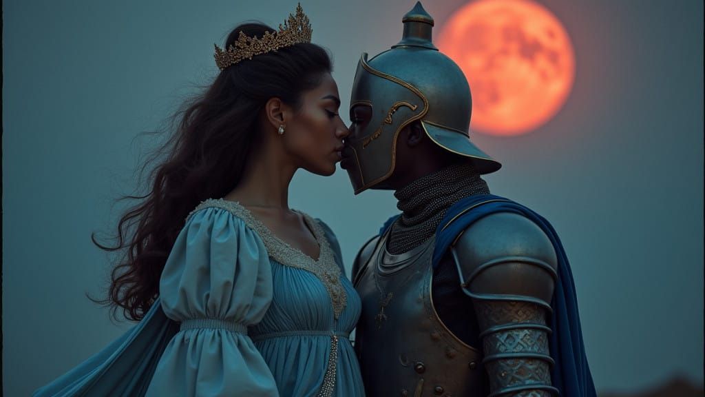 Elegant Knight Kisses Enchanted Princess Under Starry Night ...