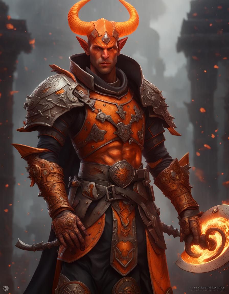 Tiefling Paladin with Shattered Horn in Detailed Painting