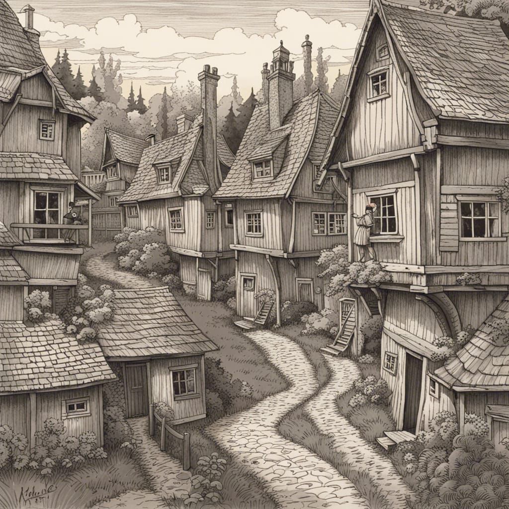 Cotswolds Houses in Surreal Acrylic Art Style