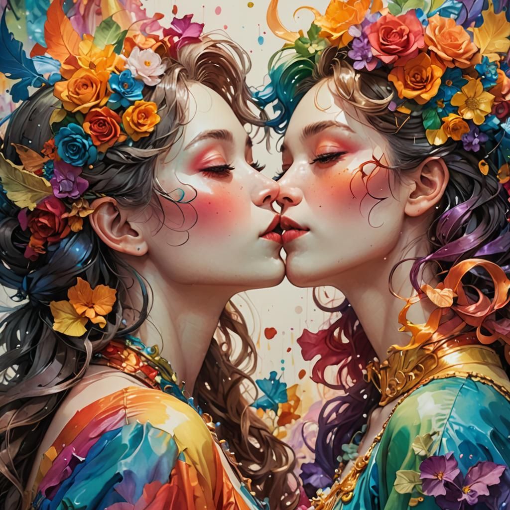 Pride Month: Two Ladies Kissing in Fantasycore Style