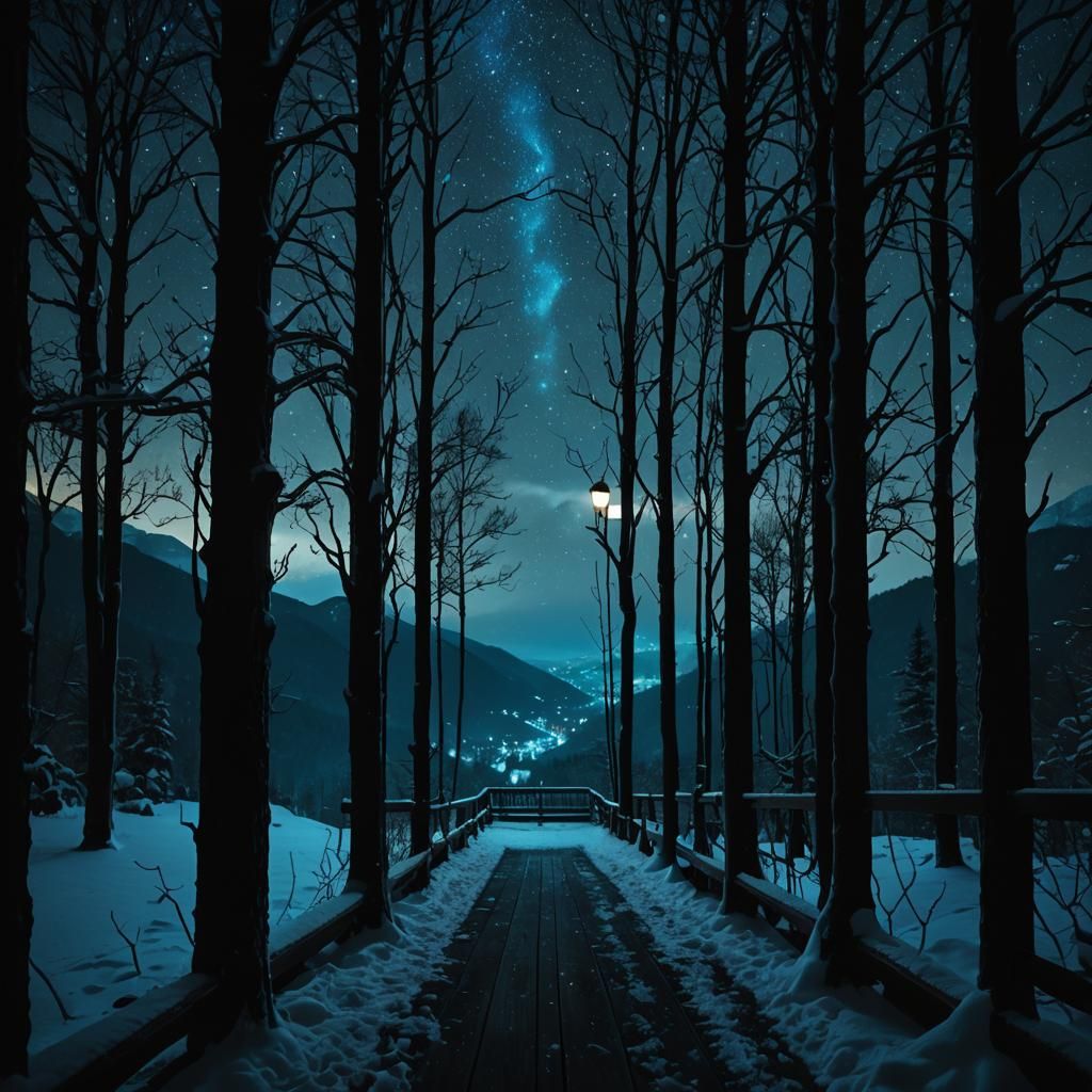 Ethereal Winter Wonderland Scene at Midnight