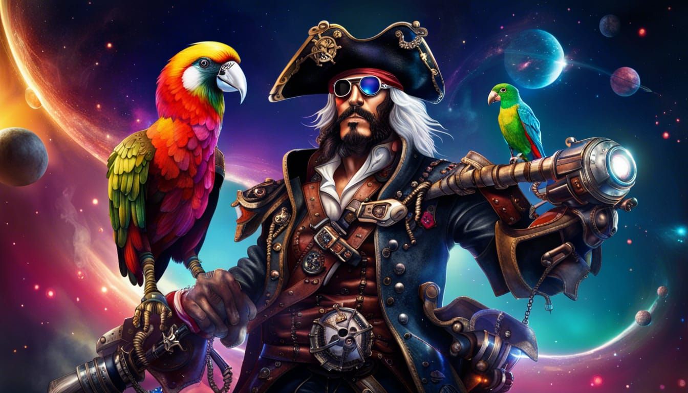 Futuristic Space Pirate with Robotic Enhancements