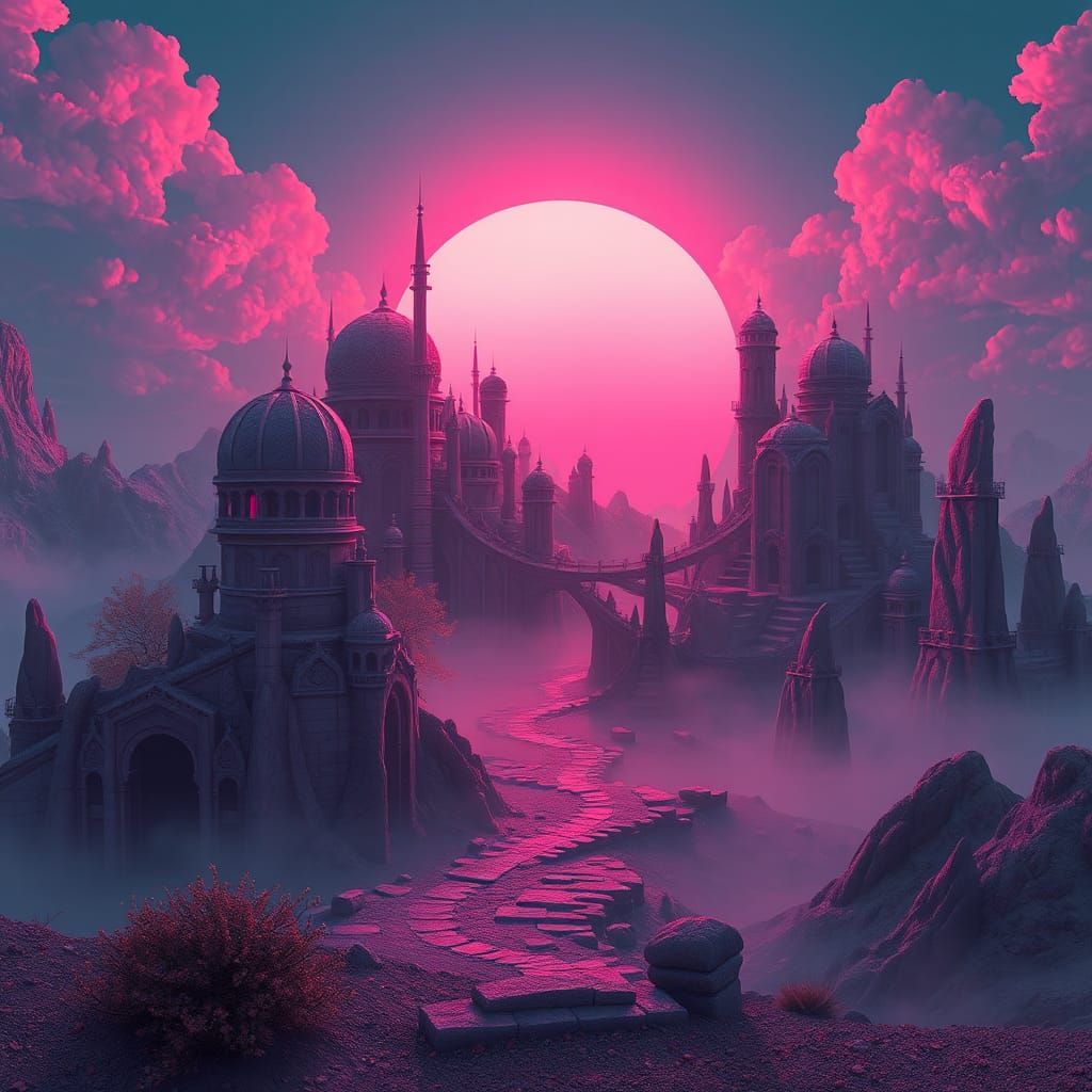 Mystical Pink Landscape: A Matte Painting Masterpiece