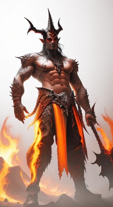 Fiery Underworld: Triune Tattooed Hell Demon