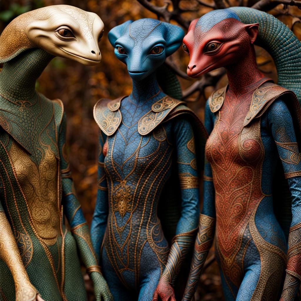 Surreal Restaurant Scene with Beautiful Aliens in a Masterpi...