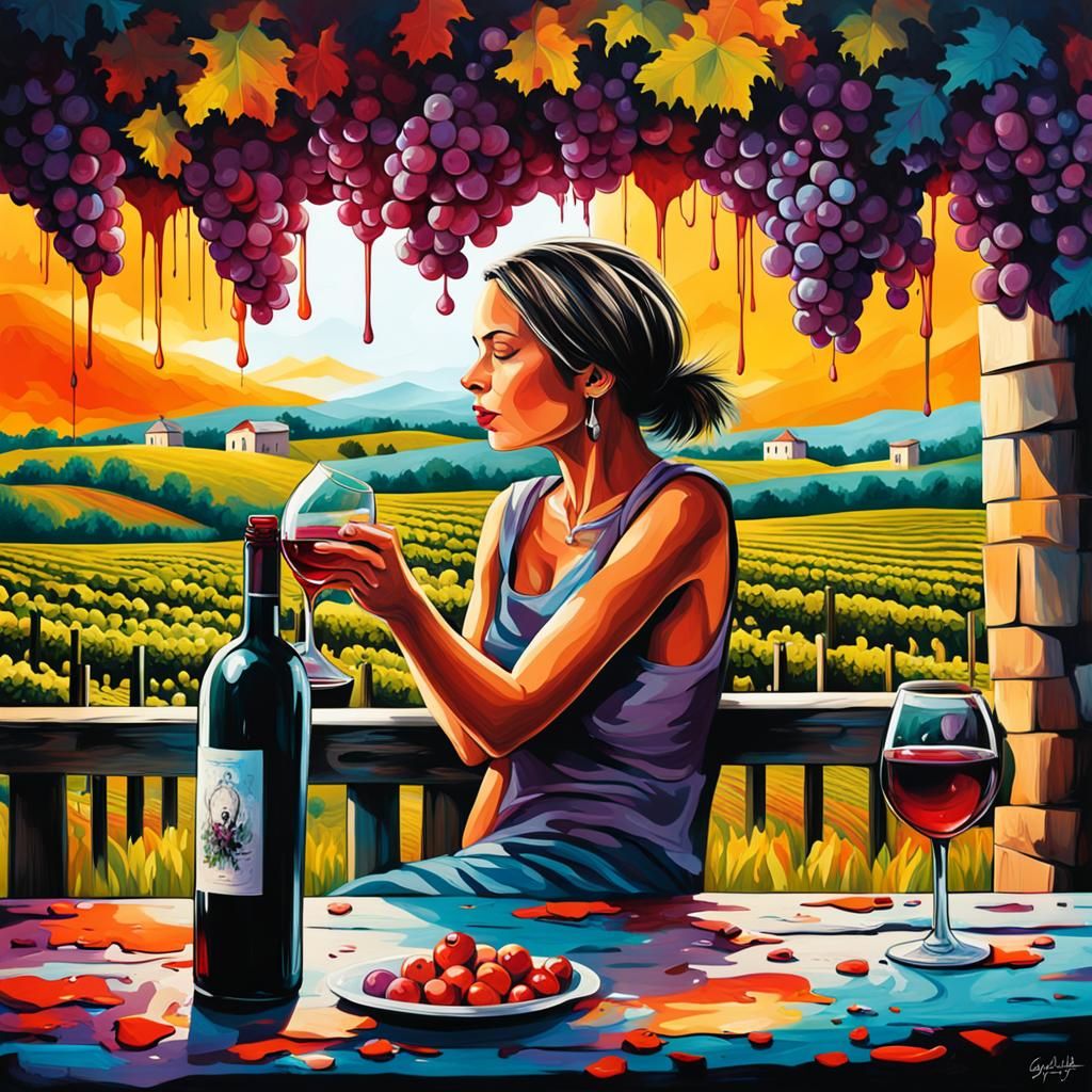 Woman in Vineyard: Graffiti Art Style