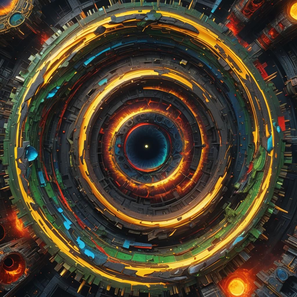 Colorful Time Loop with Black Hole, Matte Painting