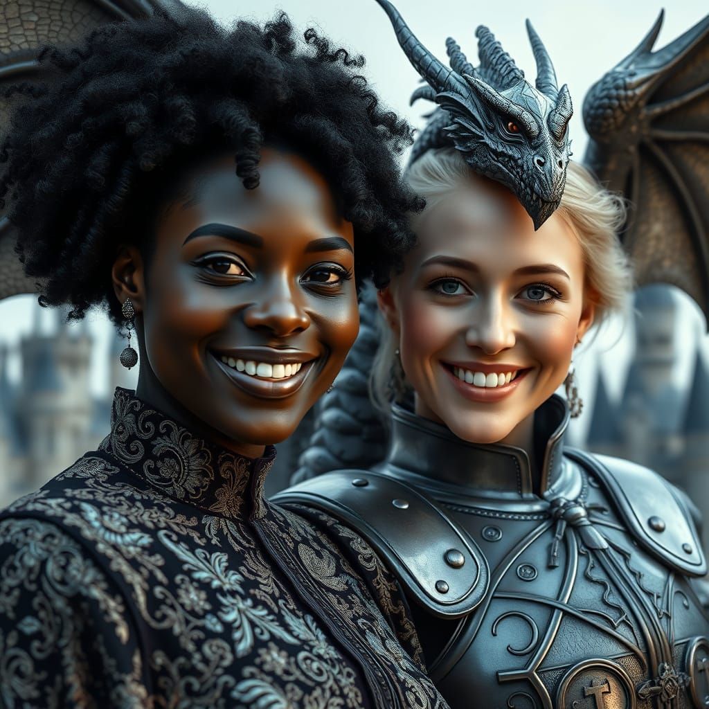 Portrait of Women with Dragon in Pre-Raphaelite Style