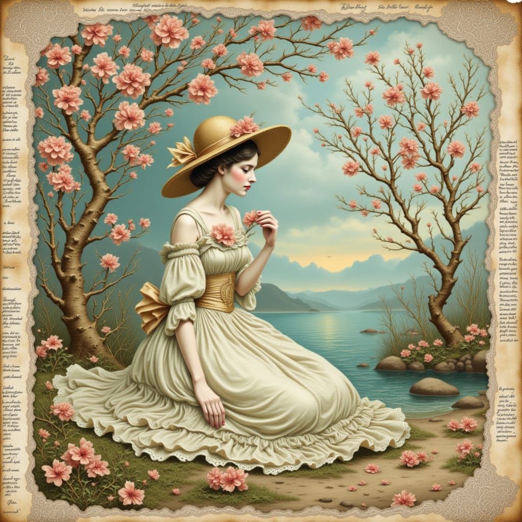 Whimsical Spring Illustration in Vintage Impressionist Style
