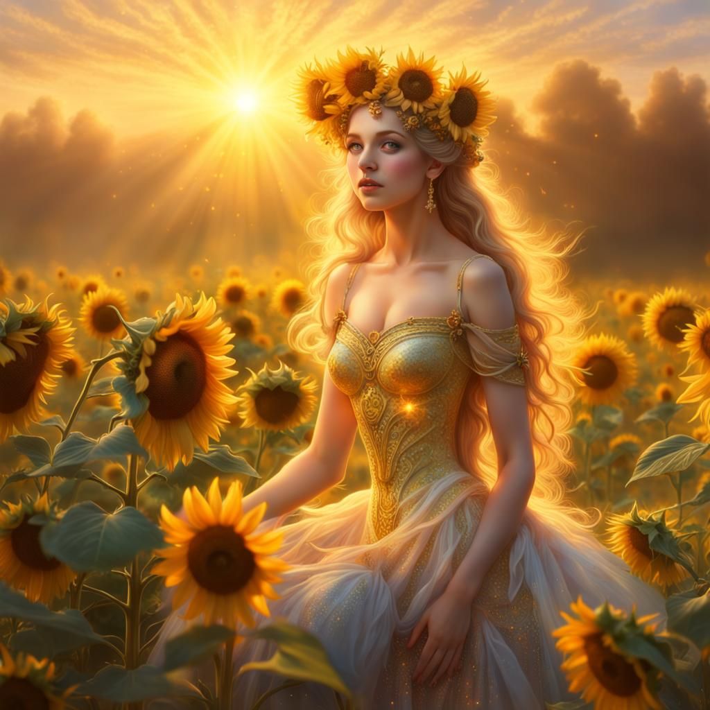 Golden Fairy Queen in Sunflower Field