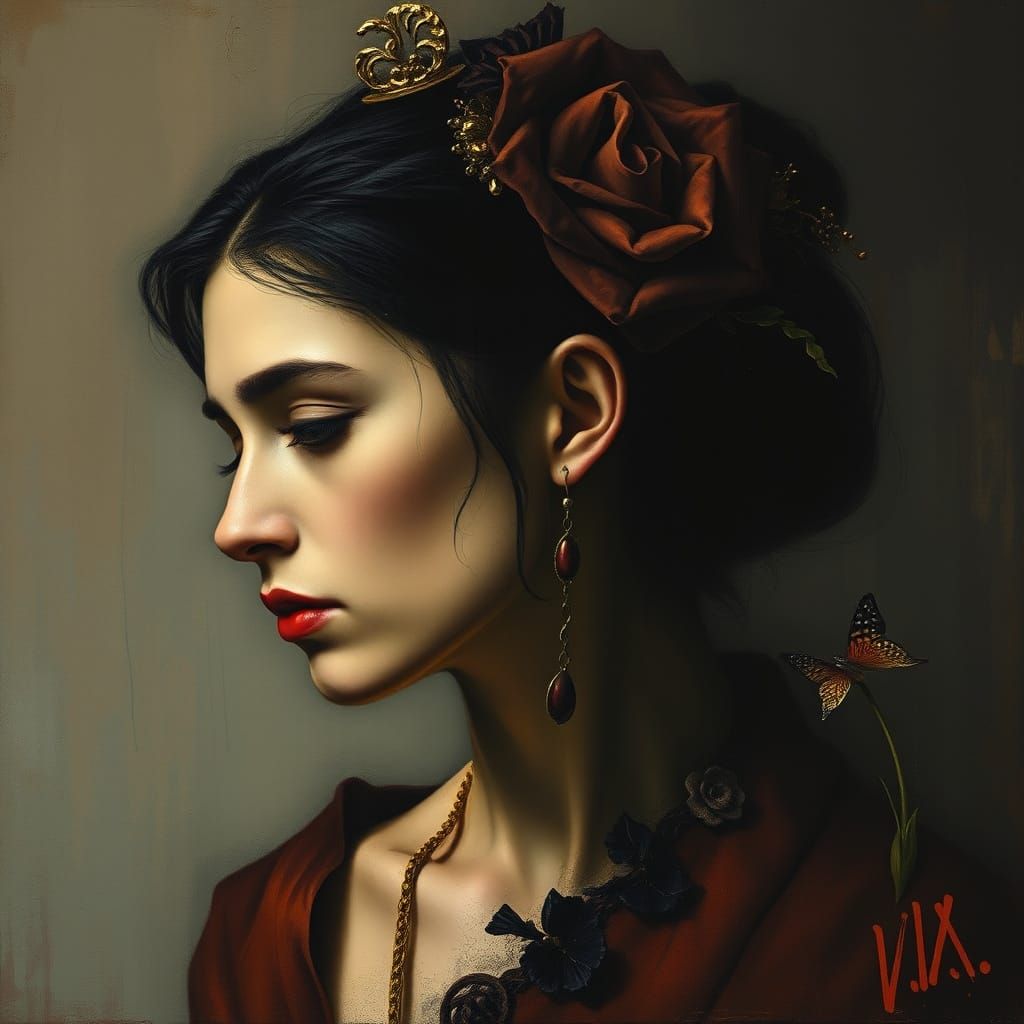 Melancholy Woman in Earth Tones: Abstract Expressionism