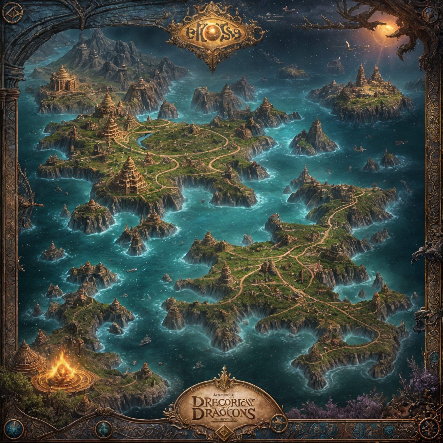 Mystical Ancient Map to Unknown Lands: Detailed Matte Painti...