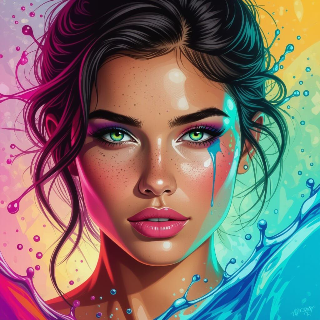 Dramatic Hyperrealistic Portrait with Colorful Background