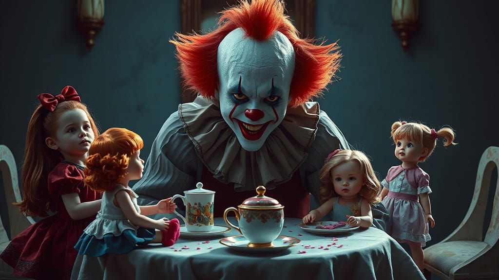 Ethereal Nightmare: Clown at Liminal Tea Party