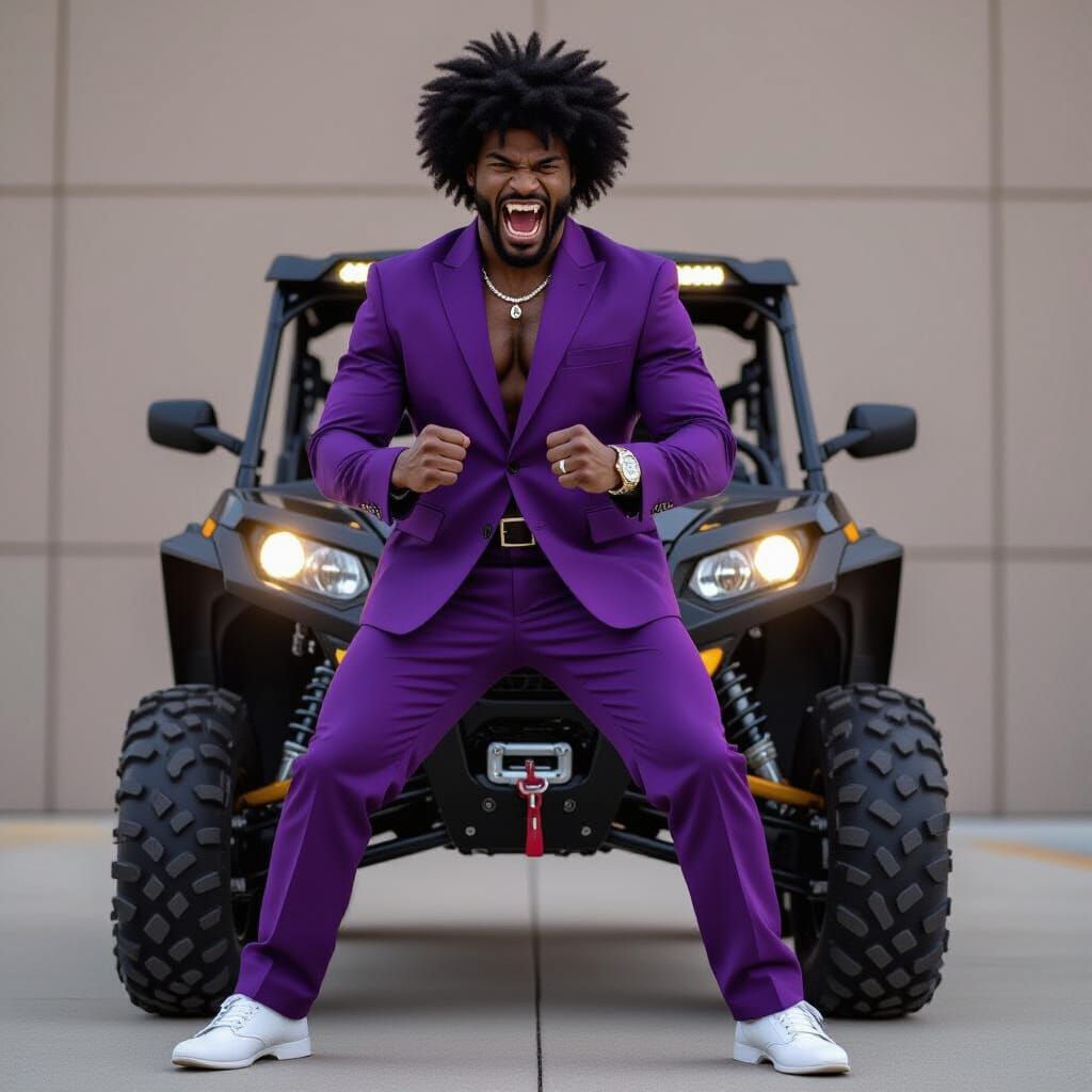 Vampire in Purple Suit with Four-Wheeler