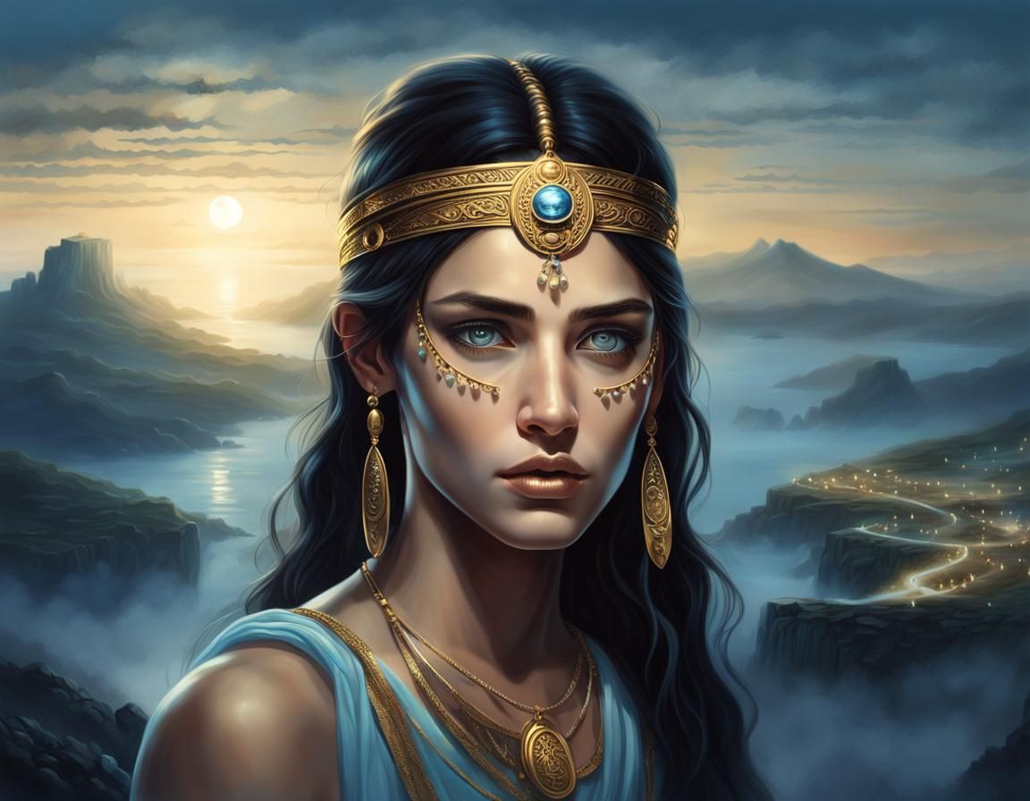 Greek Goddess Portrait in Moonlight
