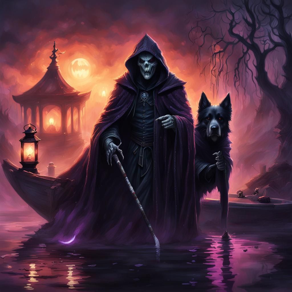 Grim Reaper Smokes in Misty Dark Fantasy Art
