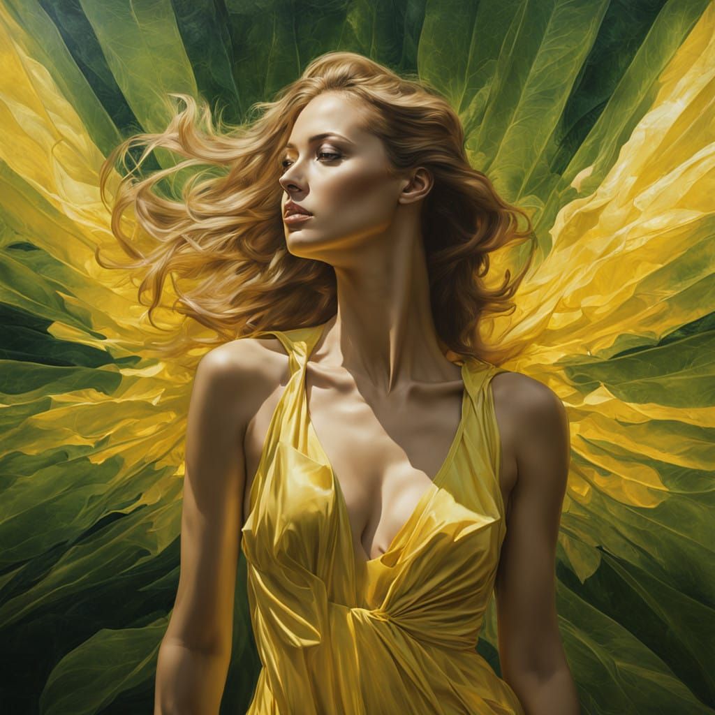 Ethereal Slavic Goddess Radiates Yellow Sunlight