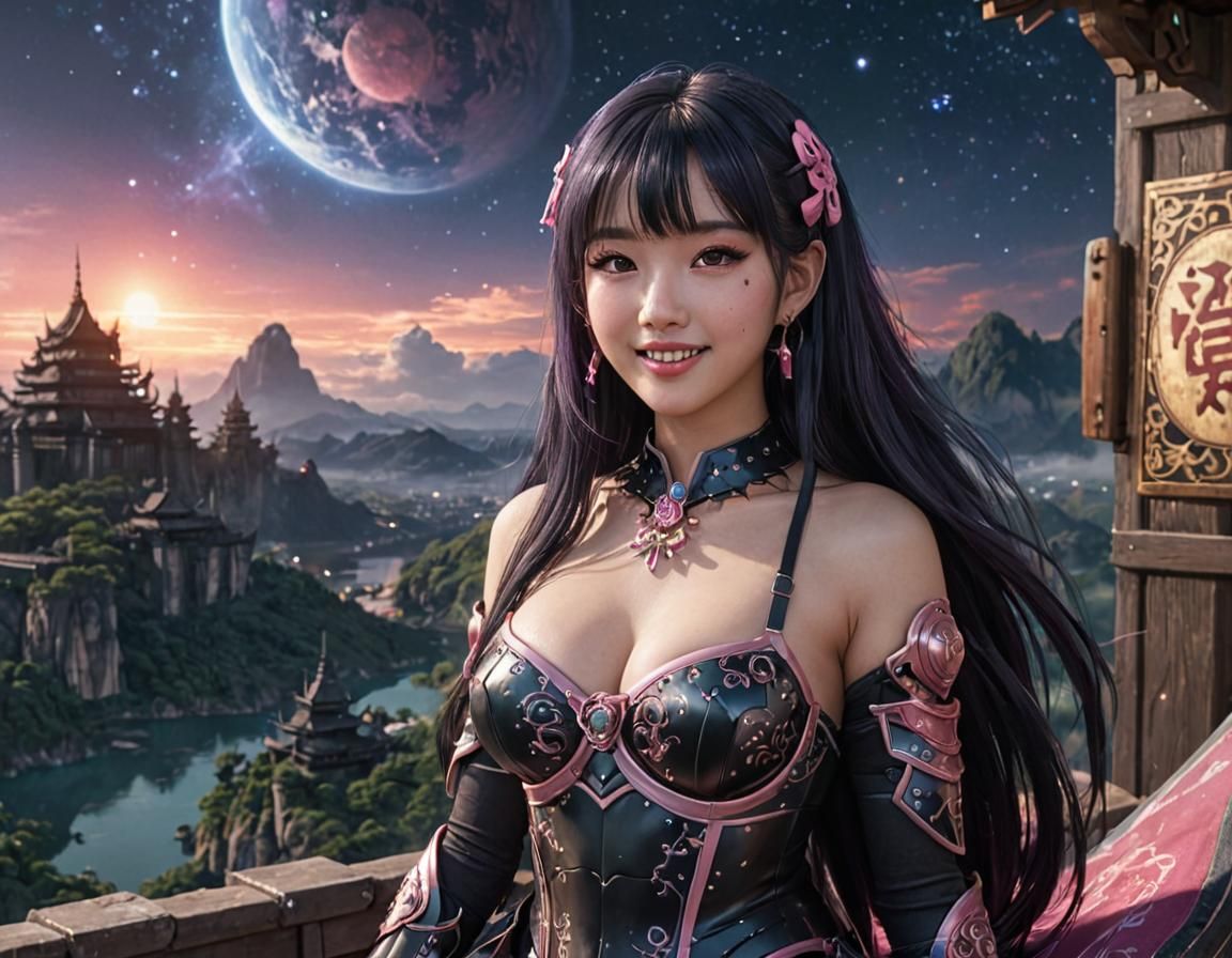 Gothic Anime Woman in Space Supernova, 3D Art