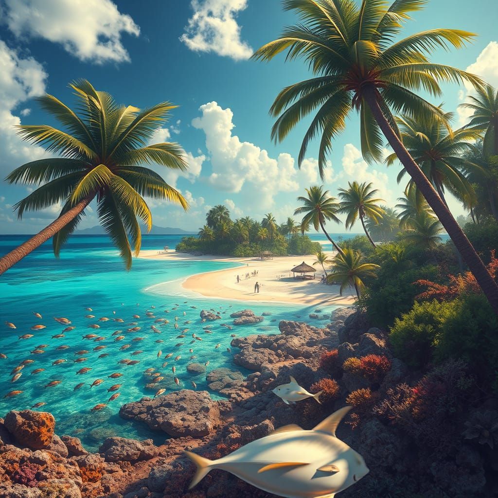 Island Oasis with Coconut Trees and Turquoise Waters