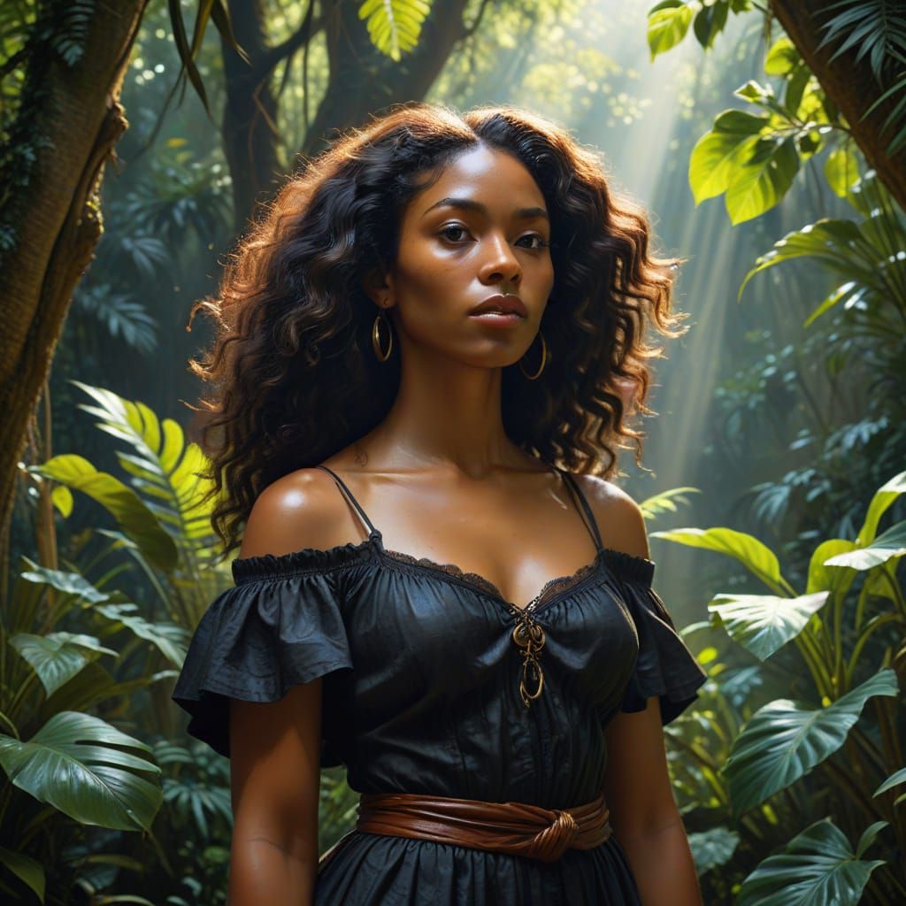 Serene Woman in Tropical Rainforest, Photorealistic Digital ...