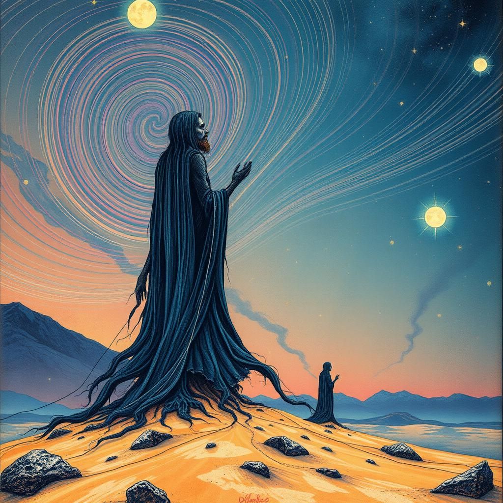 Surreal Sandman in Futuristic Dreamscape: Alcohol Ink Art