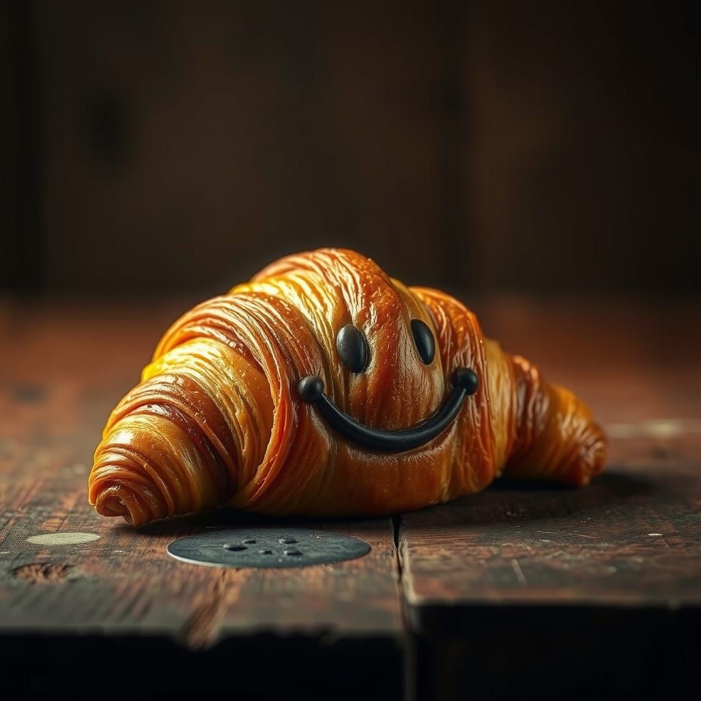 Cheerful Croissant with Chocolate Smile in HDR