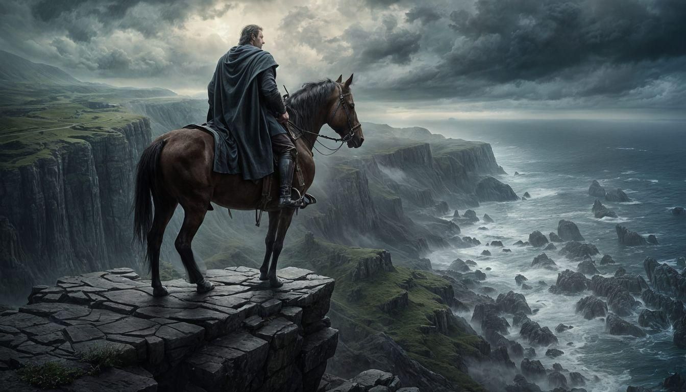 Medieval Horseman Gazing at Stormy Sea