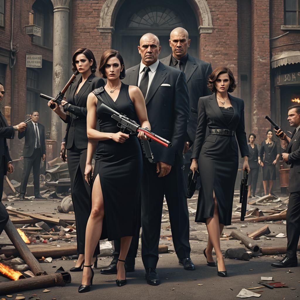 Mafia Family Portrait in Detailed Matte Painting