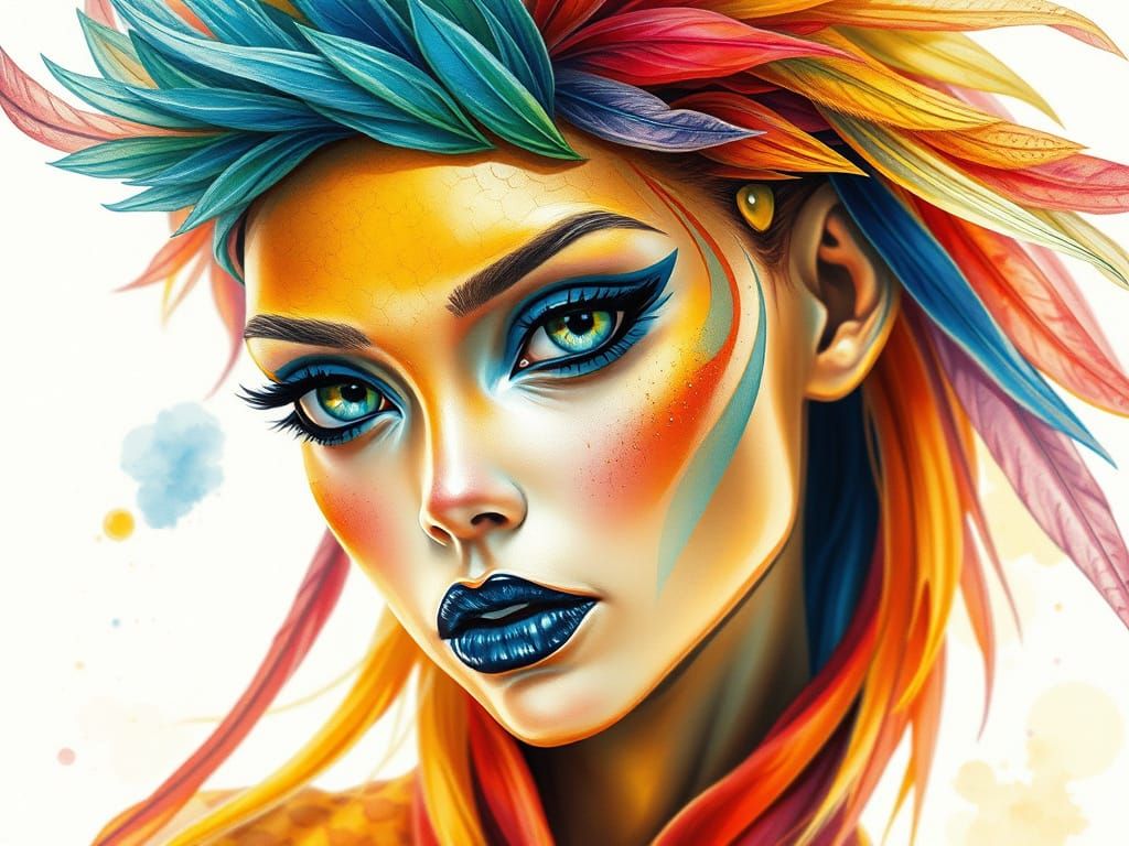 Ethereal Alien Goddess in Teslapunk Attire, Painted in Delic...