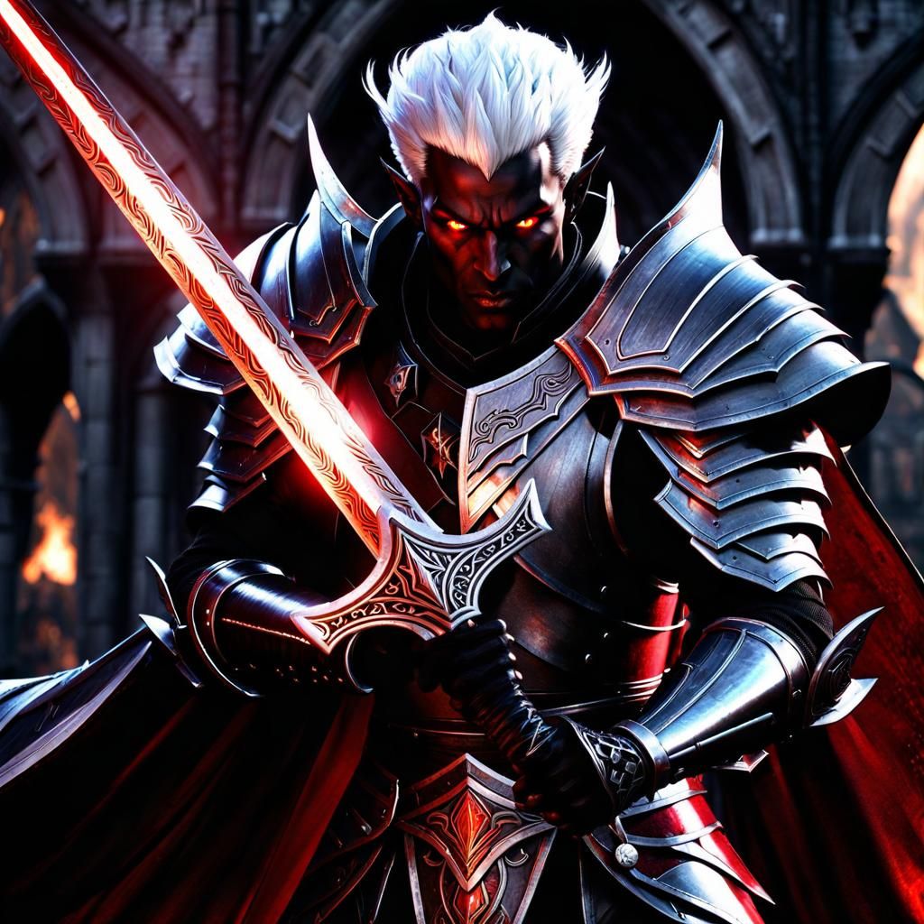 Drow Shadowknight with Glowing Sword in Drow Training Yard