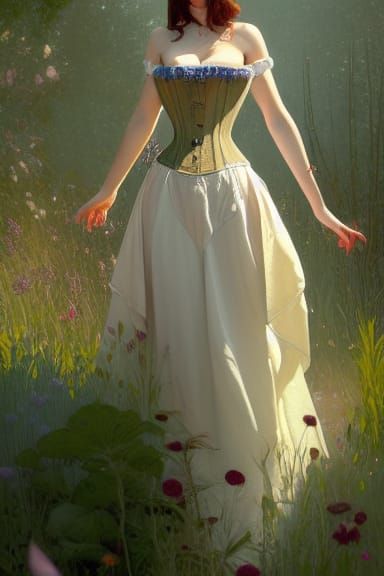 Woman in Corset Dress, Ethereal Fantasy Art