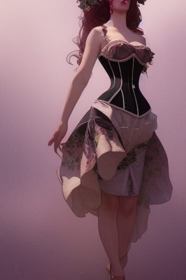 Woman in Corset Dress, Ethereal Fantasy Art