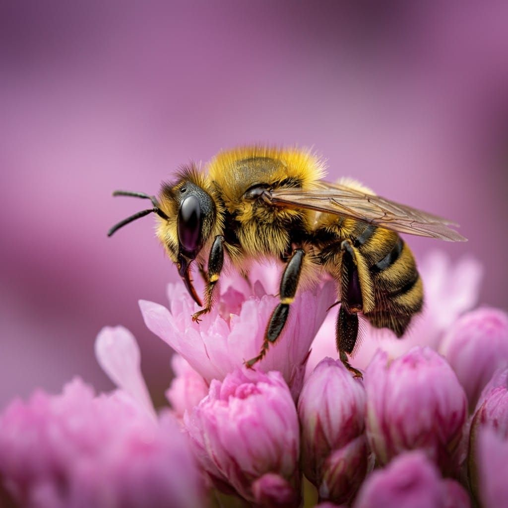 Humblebee on Dewy Flower in Impressionist Style