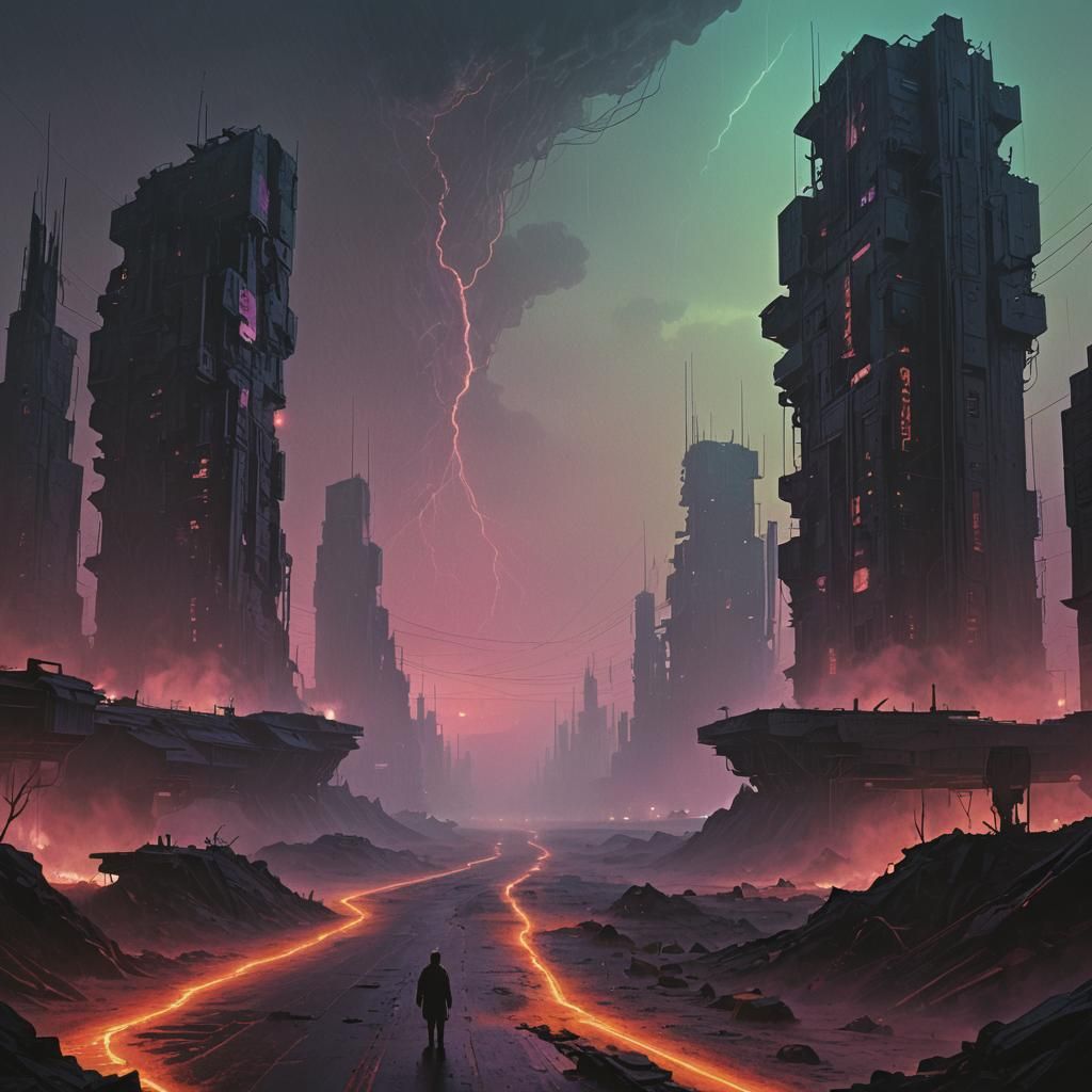 Dystopian Neon Landscape as Cyberpunk Art