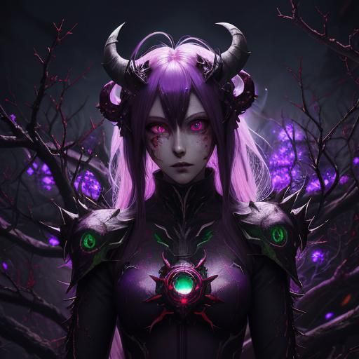 Anime Girl with Horns and Bloodied Thorns Halo