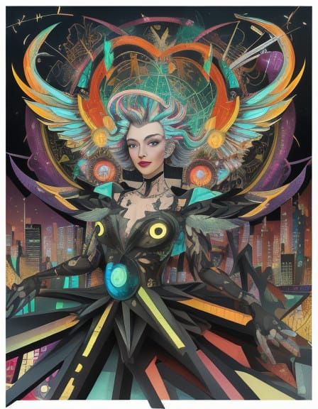 Whimsical Cyberpunk Creature in Dystopian Cityscape