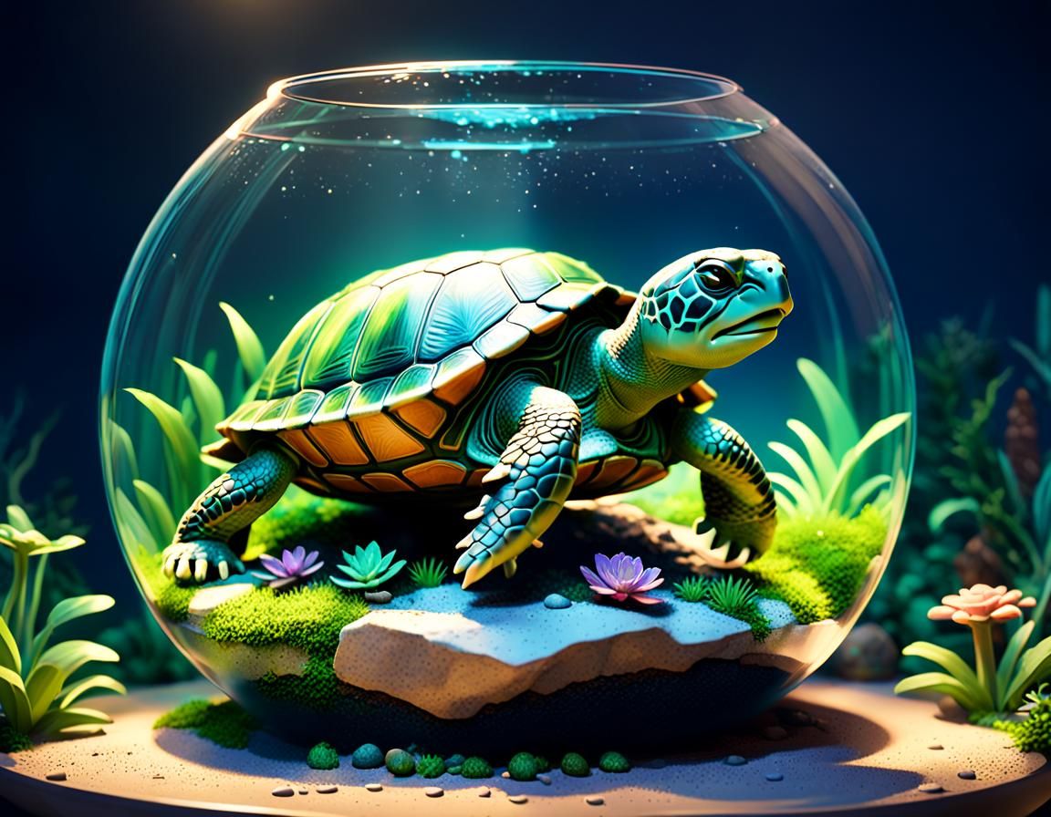 Turtle in Terrarium: 3D Digital Art