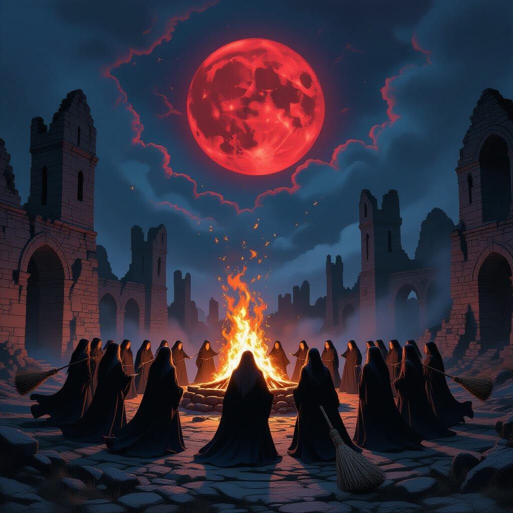 Witch Sabbath Bonfire in Dark Fantasy Style