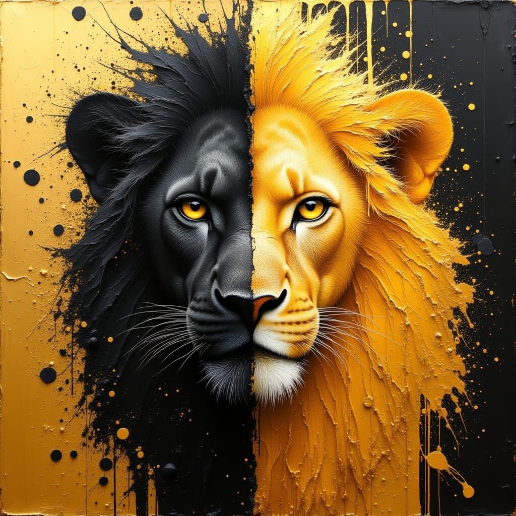 Golden Lion Split Screen: Animation to Oil Painting