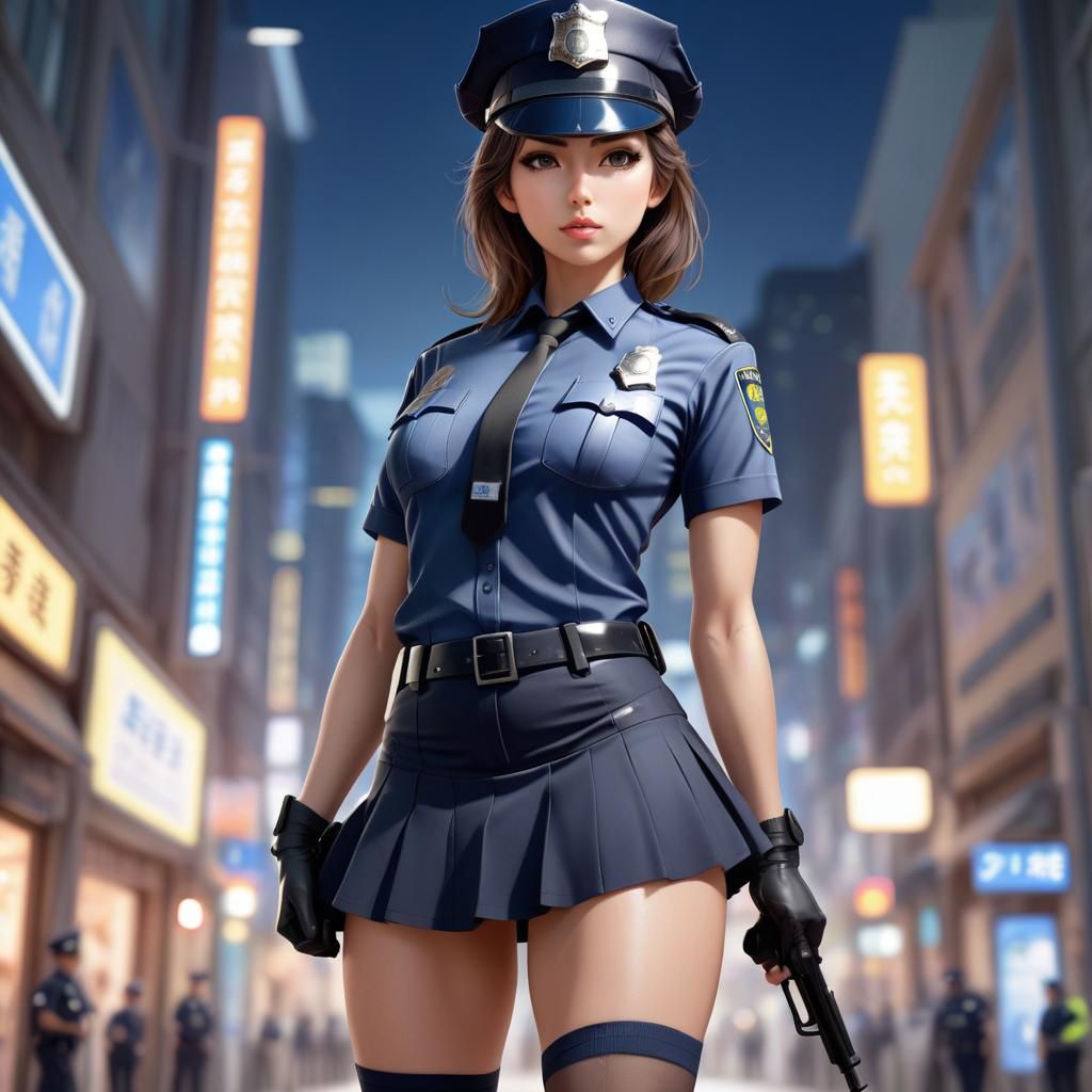 Alluring Police Woman with Intense Stare
