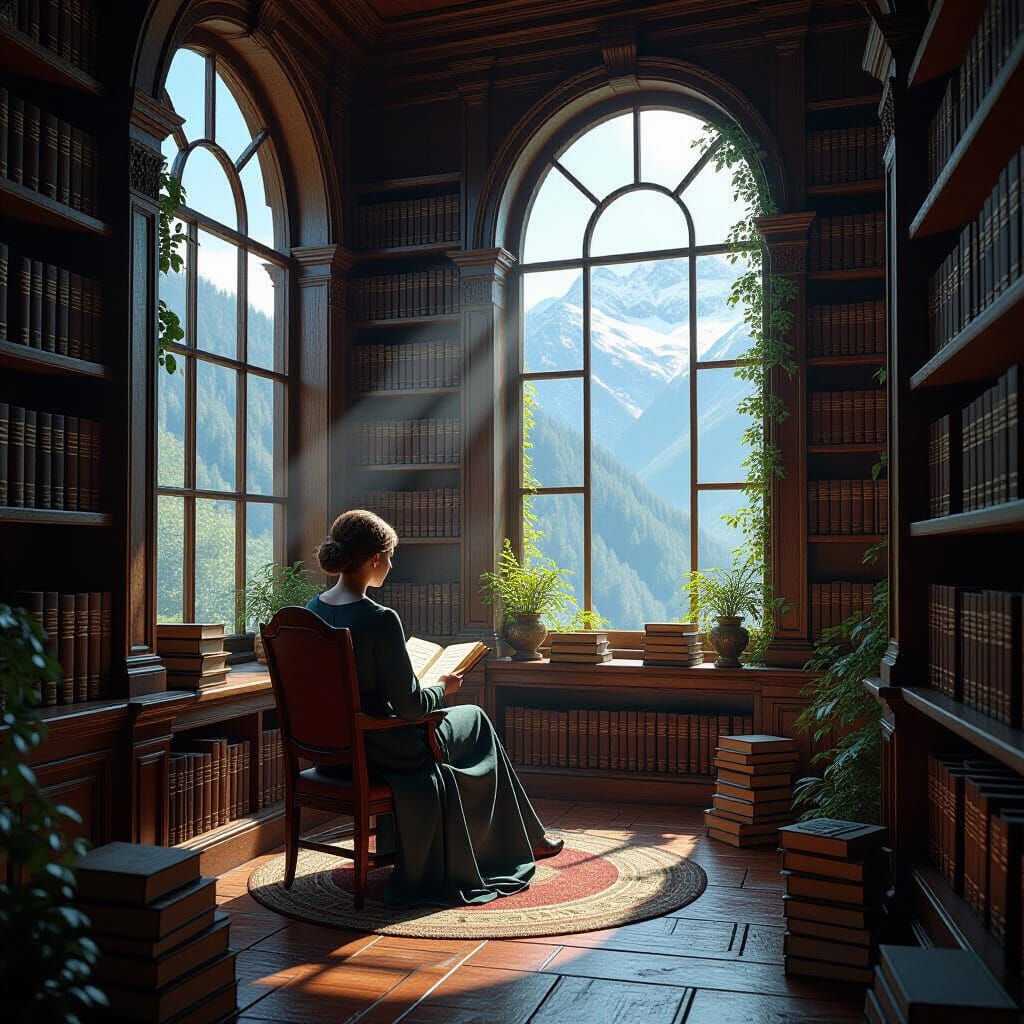 Serene Librarian in Hidden Mountain Library