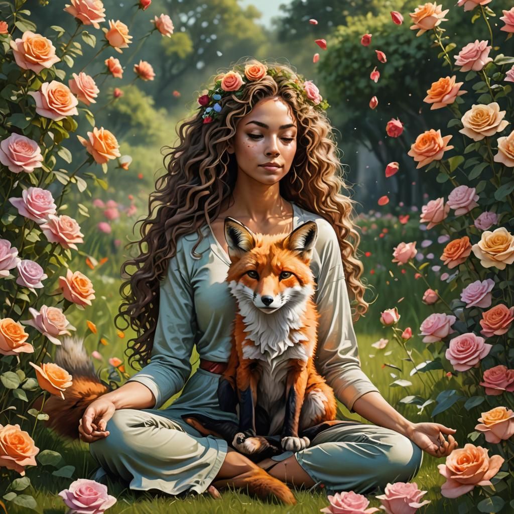 Beautiful Fox Woman in Garden Yoga Pose