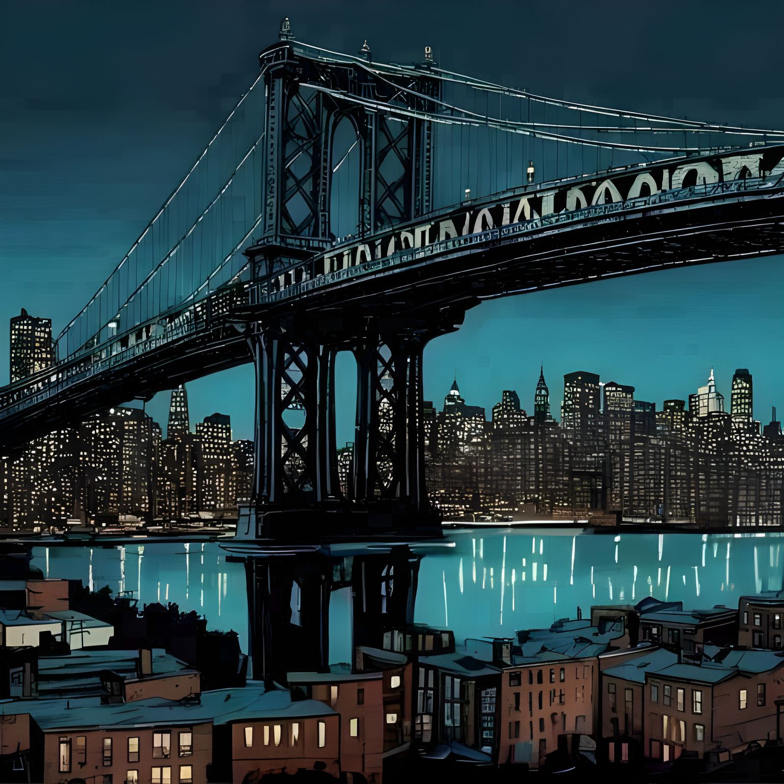 Manhattan Bridge View in Indigo Night Hues
