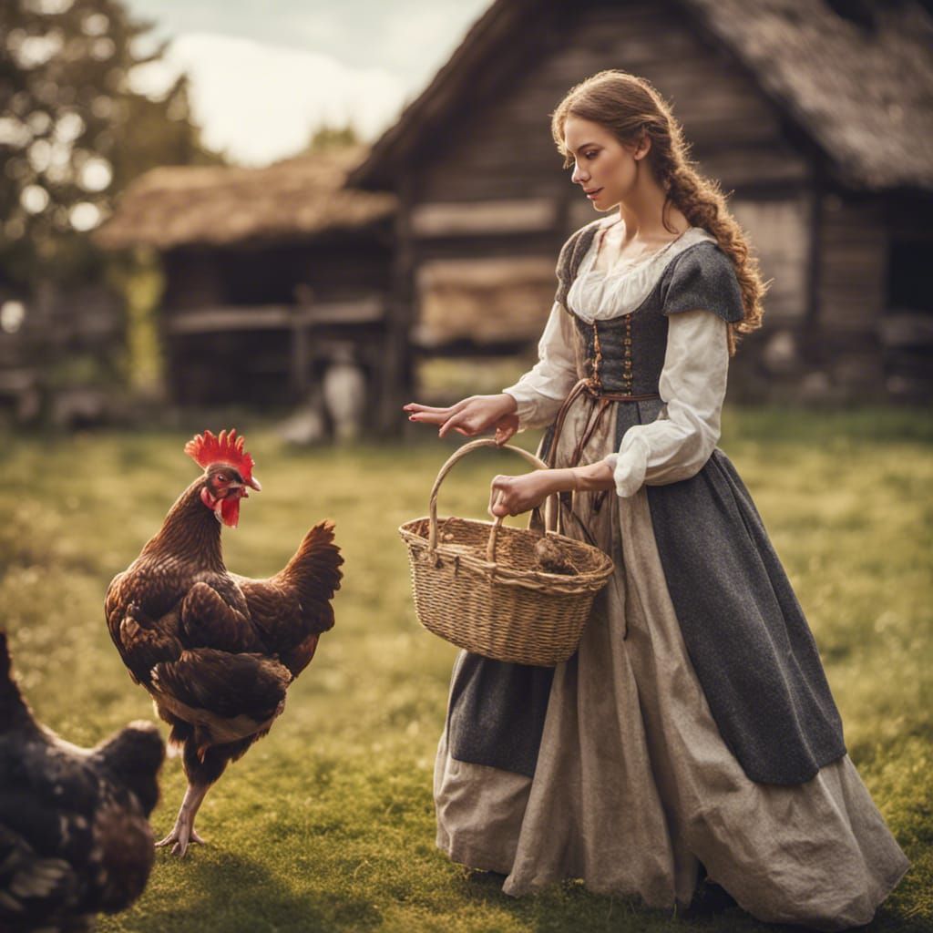 Medieval Woman Catches Chicken: Natural Light Photography