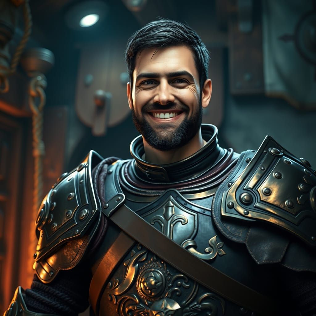 Arthurian Guard Portrait in Dark Fantasy Style