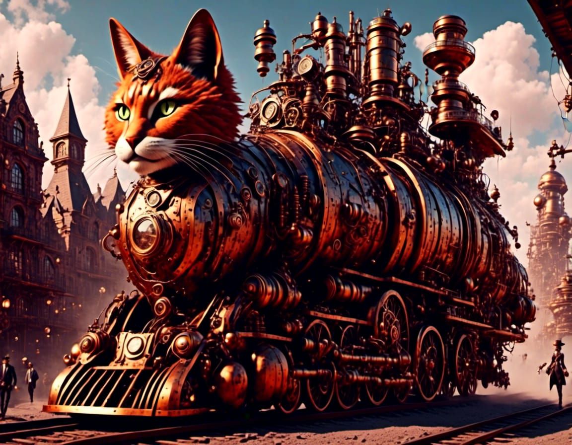 A huge  mecha cat train